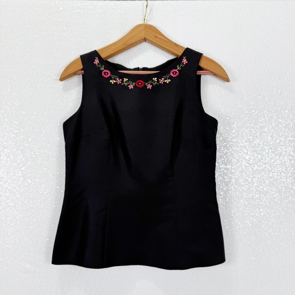 Talbots 2pc pant suit 100% silk embroidered Floral Embroidered Size 4P - Picture 7 of 16